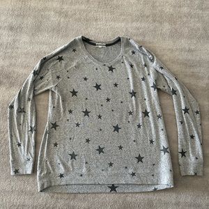 PJ Salvage Grey and Black Stars Fleece Top Size L